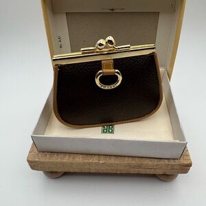 Amorni Maroquinerie Brown Leather Coin Purse with Gold Accents NWT